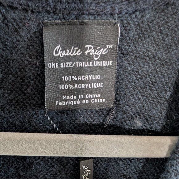 Charlie Paige Cape Navy Fringe Cozy Woven Wrap Shawl Southwestern Aztec NWT - Picture 12 of 12